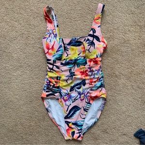 pink tropical one piece swimsuit